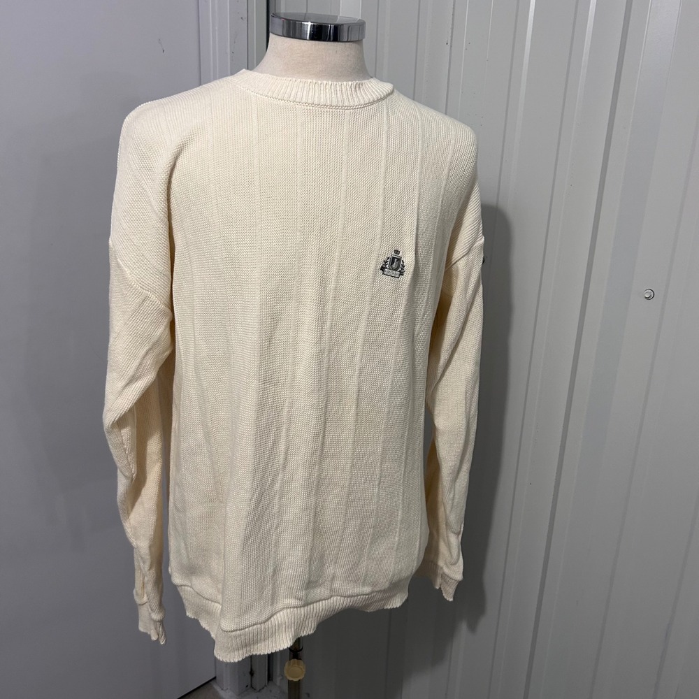 IZOD Vintage Mens Large tennis golf Ribbed Crewneck Sweater Made in USA Crest
